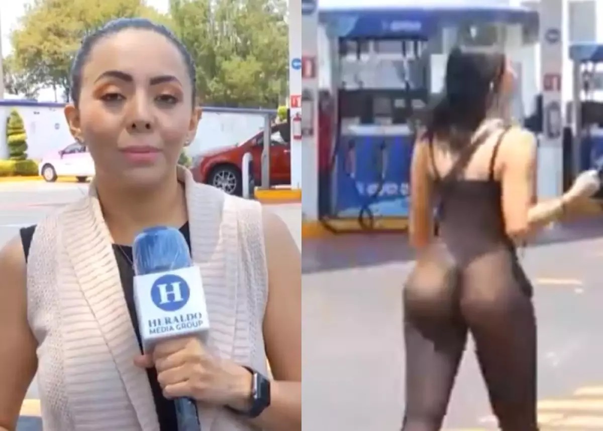 The Cameraman Ignored the Reporter Because of the Sexy Woman photo picture
